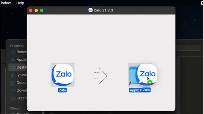 Kéo thả file Zalo PC vào mục Applications