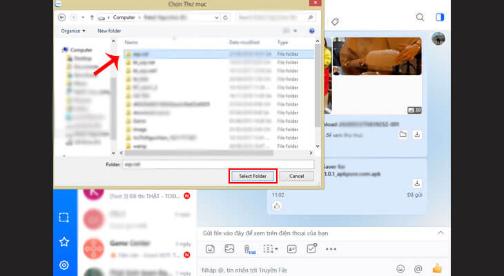 Bạn hãy chọn tài liệu cần gửi trong cửa sổ File Explorer trên máy tính sau đó bấm chọn Open đẻ gửi lên ứng dụng zalo