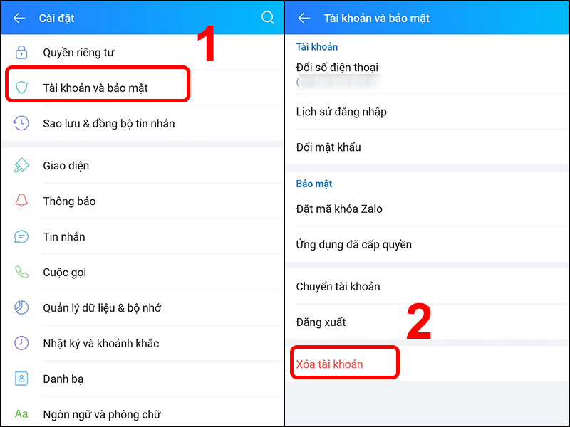 Các bước thực hiện xóa tài khoản trên Zalo