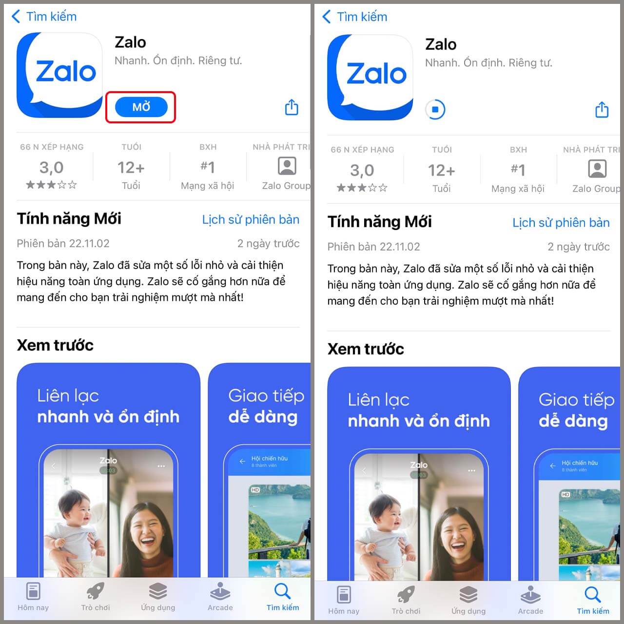 Tìm kiếm ứng dụng Zalo trên hệ điều hành IOS