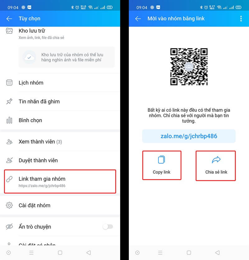 Cách lấy link tham gia nhóm 