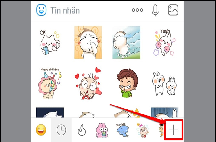 Tải thêm sticker Zalo bằng dấu cộng này