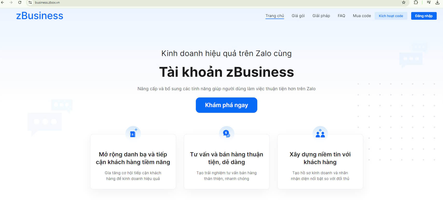 Website hỗ trợ đăng ký tài khoản Zalo Business