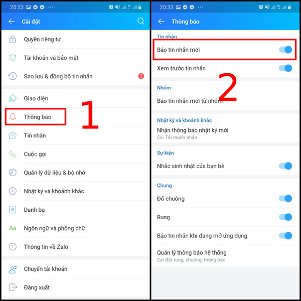 Cách thực hiện tính năng bật thông báo hiển thị tin nhắn