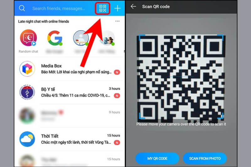 Sử dụng biểu tượng mã QR trên Zalo để quét CCCD